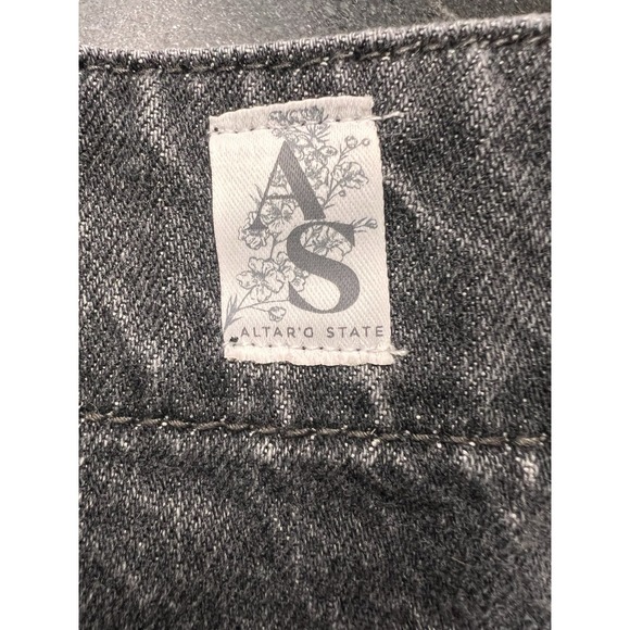 Altar'd State Black Denim Wrap Mini Skorts Sz S Acid Wash Raw Hem Tie Waist - Picture 7 of 8